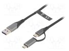 Cable; USB 2.0; USB A plug,USB B micro plug,USB C plug; 1m; 5A VENTION