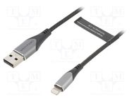 Cable; USB 2.0; Apple Lightning plug,USB A plug; 2m; black; 2.4A VENTION