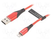 Cable; USB 2.0; Apple Lightning plug,USB A plug; 1.5m; red; 2.4A VENTION
