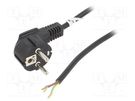 Cable; CEE 7/7 (E/F) plug angled,wires; PVC; 2m; black; 10A; 250V Goobay