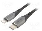 Cable; USB 2.0; Apple Lightning plug,USB C plug; 1m; black; 3A VENTION