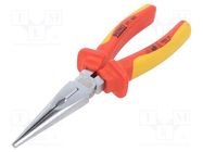 Pliers; insulated,half-rounded nose,universal,elongated; 200mm ERKO