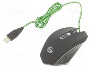 Mouse; black,green; USB A; optical,wired; DPI change button; 1.3m GEMBIRD