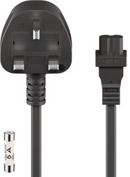 UK Mains Connection Cable, 1.8 m, Black, (2*0.75 mm²), 1.8 m - UK 3-pin male (Type G, BS 1363) > C7 socket