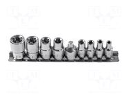 Wrench-set; Torx® socket,socket spanner; Mounting: 1/4"; 9pcs. HÖGERT TECHNIK