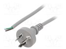 Cable; 3x0.75mm2; AS/NZS 3112 (I) plug,wires; PVC; 1.8m; grey; 10A LIAN DUNG