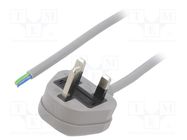 Cable; 3x1mm2; BS 1363 (G) plug,wires; PVC; 5m; grey; 13A; 250V LIAN DUNG