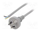 Cable; 3x0.75mm2; AS/NZS 3112 (I) plug,wires; PVC; 1.5m; grey; 10A LIAN DUNG