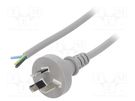 Cable; 3x0.75mm2; AS/NZS 3112 (I) plug,wires; PVC; 1m; grey; 10A LIAN DUNG