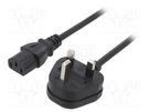 Cable; 3x0.75mm2; BS 1363 (G) plug,IEC C13 female; PVC; 1m; black LIAN DUNG