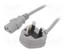 Cable; 3x0.75mm2; BS 1363 (G) plug,IEC C13 female; PVC; 1m; grey LIAN DUNG