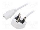 Cable; 3x0.75mm2; BS 1363 (G) plug,IEC C13 female; PVC; 1m; white LIAN DUNG