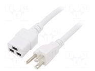 Cable; 3x14AWG; IEC C19 female,NEMA 5-15 (B) plug; PVC; 2m; white LIAN DUNG