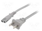 Cable; 2x18AWG; IEC C7 female,NEMA 1-15 (A) plug; PVC; 1.8m; grey LIAN DUNG