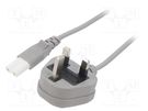 Cable; 2x0.75mm2; BS 1363 (G) plug,IEC C7 female; PVC; 3m; grey LIAN DUNG
