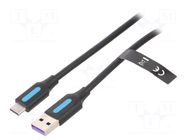 Cable; USB 2.0; USB A plug,USB C plug; 0.5m; black; Øcable: 4.3mm VENTION