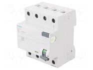 RCD breaker; Inom: 40A; Ires: 300mA; Poles: 3+N; 230/400VAC; IP20 SIEMENS
