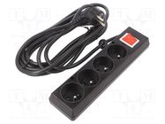 Extension lead; 3x1.5mm2; Sockets: 4; PVC; black; 5m; 16A JONEX