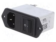 Connector: AC supply; socket; male; Inom: 1A; Ir: 373uA; 250VAC; 1MΩ SCHAFFNER / TE Connectivity