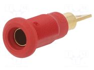 Connector: 4mm banana; socket; 25A; red; gold-plated; soldered STÄUBLI