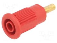 Connector: 4mm banana; socket; 32A; red; gold-plated; M4,screw STÄUBLI