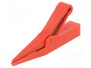 Crocodile clip; 10A; red; Grip capac: max.9.5mm; Socket size: 4mm STÄUBLI