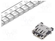 Socket; USB A; SMT; PIN: 4; horizontal; middle board mount; USB 2.0 Global Connector Technology (GCT)