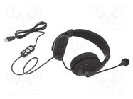 Headphones with microphone; black; USB; 2m; 20Hz÷20kHz; 32Ω VCOM