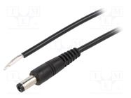 Cable; 1x0.5mm2; wires,DC 5,5/2,1 plug; angled; black; 0.5m WEST POL