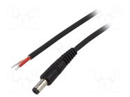 Cable; 1x1mm2; wires,DC 5,5/2,1 plug; straight; black; 0.5m WEST POL