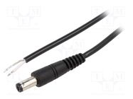 Cable; 1x0.5mm2; wires,DC 5,5/1,7 plug; straight; black; 0.5m WEST POL