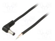 Cable; 1x0.75mm2; wires,DC 5,5/2,1 plug; angled; black; 1.5m WEST POL