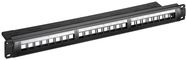 19 Inch (48.3 cm) Blank Keystone Patch Panel (STP) (1 U), with erarthing cable, black - for 24x Keystone modules