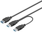 USB 3.0 Dual Power SuperSpeed Cable, black, 0.3 m - 2x USB 3.0 male (type A)  > USB 3.0 female (Type A)