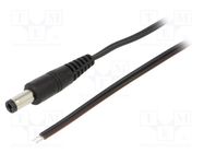 Cable; 2x0.35mm2; wires,DC 5,5/2,5 plug; straight; black; 0.5m WEST POL