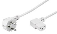 Angled IEC Cord on Both Sides, 1.5 m, White, (3*0.75 mm²), 1.5 m - safety plug hybrid (type E/F, CEE 7/7) 90° > Device socket C13 (IEC connection) 90°