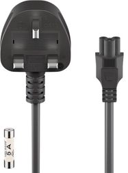 Mains Cable UK, 1.8 m, black, (3*0.75 mm²), 1.8 m - UK 3-pin male (Type G, BS 1363) > Device socket C5