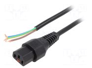 Cable; IEC C13 female,wires; 3m; with IEC LOCK locking; black SCHAFFNER / TE Connectivity