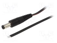 Cable; 2x0.35mm2; wires,DC 5,5/2,1 plug; straight; black; 1.5m WEST POL