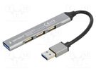 Hub USB; USB A socket x4,USB A plug; USB 2.0,USB 3.1; grey GEMBIRD