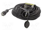 Extension lead; 3x2.5mm2; Sockets: 3; rubber; black; 10m; 16A KEL