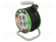 Extension lead; 3x1mm2; reel; Sockets: 4; PVC; black; 15m; 10A KEL