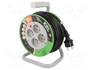 Extension lead; 3x1mm2; reel; Sockets: 4; PVC; black; 25m; 10A KEL