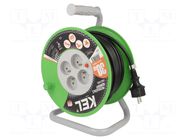 Extension lead; 3x1.5mm2; reel; Sockets: 4; PVC; black; 30m; 16A KEL
