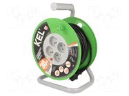 Extension lead; 3x1mm2; reel; Sockets: 4; PVC; black; 30m; 10A KEL
