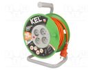 Extension lead; 3x1.5mm2; reel; Sockets: 4; PVC; orange; 20m; 16A KEL