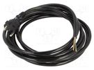 Cable; 2x1.5mm2; CEE 7/17 (C) plug,wires; PUR; 3.8m; black; 16A PLASTROL