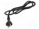 Cable; 2x1.5mm2; CEE 7/17 (C) plug,wires; PUR; 1.5m; black; 16A PLASTROL