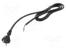 Cable; 2x1.5mm2; CEE 7/17 (C) plug,wires; PUR; 2m; black; 16A; 230V PLASTROL