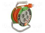 Extension lead; 3x1mm2; reel; Sockets: 4; PVC; orange; 10m; 10A KEL